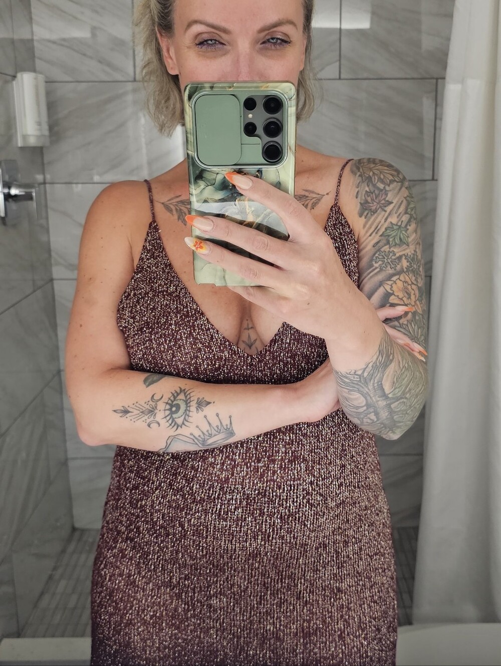 Zara Metallic Wine Slip Dress with Spaghetti Straps